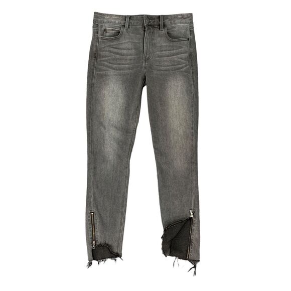 Level 99 Abbie Blackout Jeans Womens 27 Mid Rise Uneven Zip Slant Raw Hem Denim - Picture 1 of 14